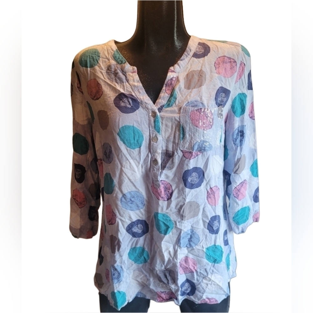 Marie Claire Multi Colored Large Polka Dot Pattern Top Size L